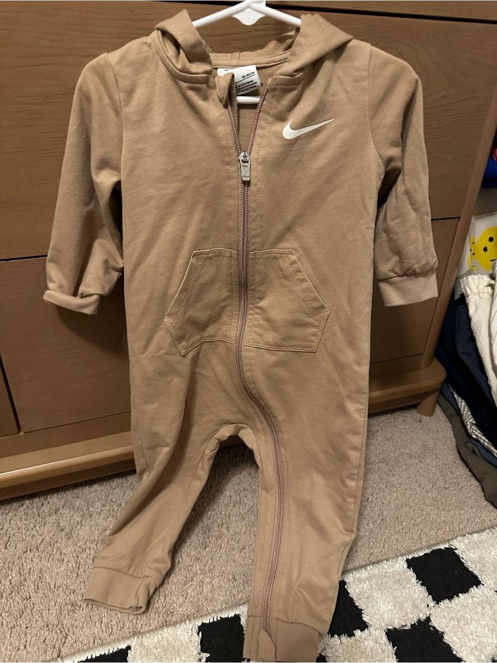Nike Kids Hooded One-Piece in Camel Tan with White Swoosh